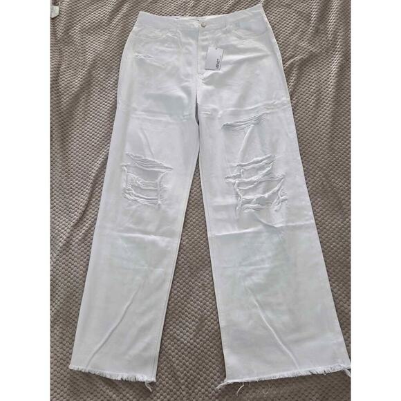 Vervet White Distressed Wide Leg Jeans High Rise Frayed Hem Women’s 32 NWT - Picture 5 of 12